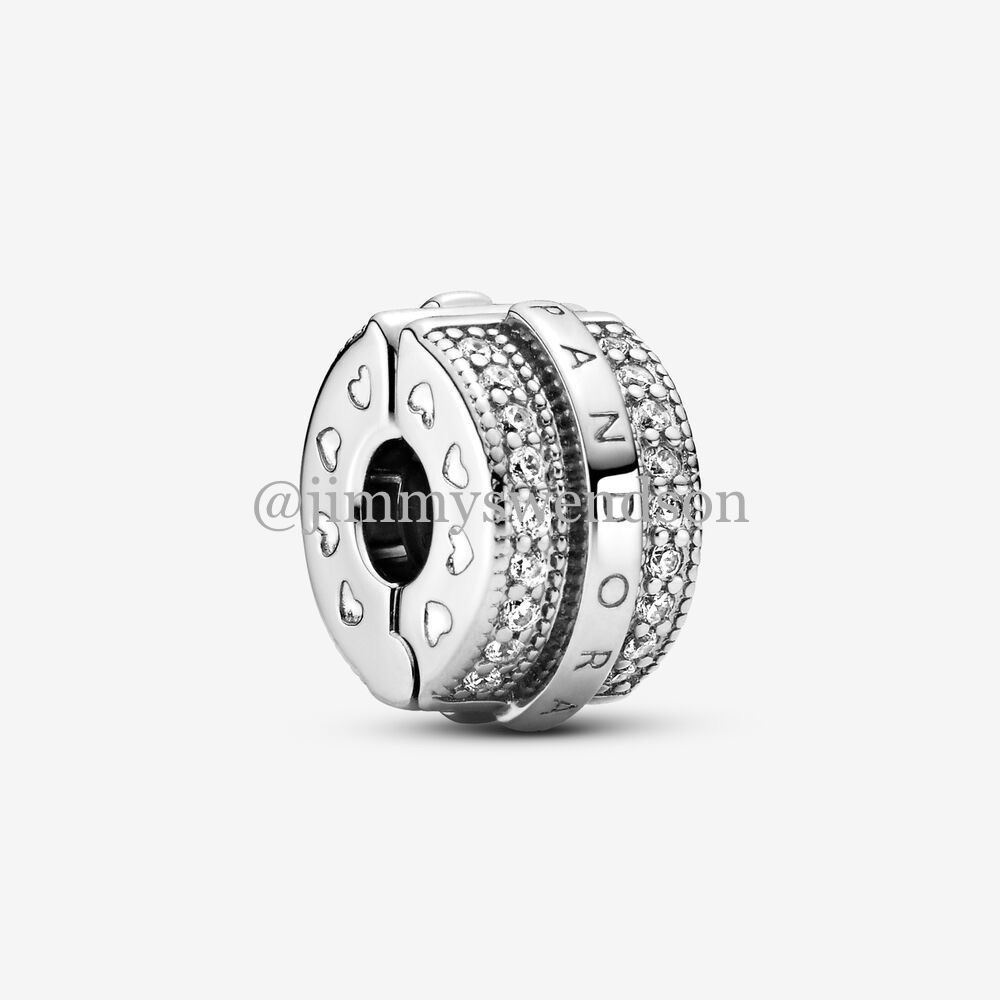- Pandora Sparkling Pavé Lines & Logo Clip Charm